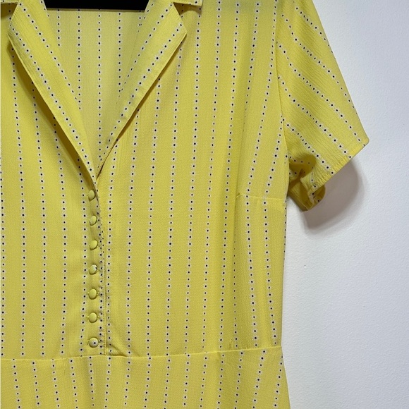 H&M Yellow Striped Button Front Shirt Dress | Vintage-Inspired Fit & Flare Mini - Picture 3 of 7